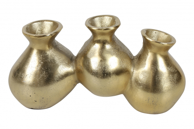 Vaso 3 posti in metallo ottone, lunghezza 30 cm