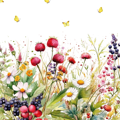Tovagliolo in carta 3 veli stampa "Campo Frutti di Bosco", 33x33 cm, confezione da 20 pezzi