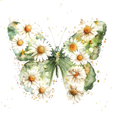 Tovagliolo in carta 3 veli stampa margherite su farfalla, 33x33 cm, confezione da 20 pezzi