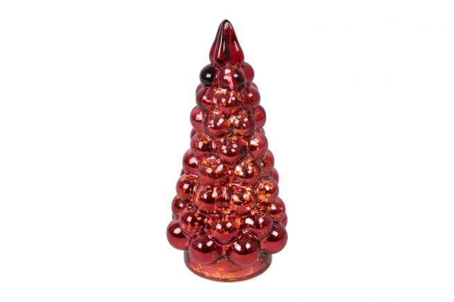 Albero di Natale in vetro rosso con luci led, varie misure