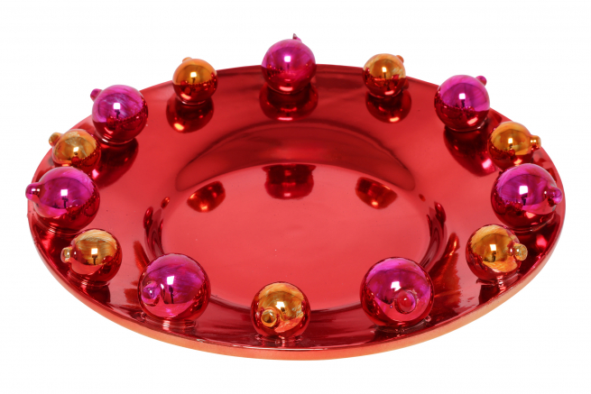Ciotola in ceramica rossa con decorazioni, diametro 36 cm