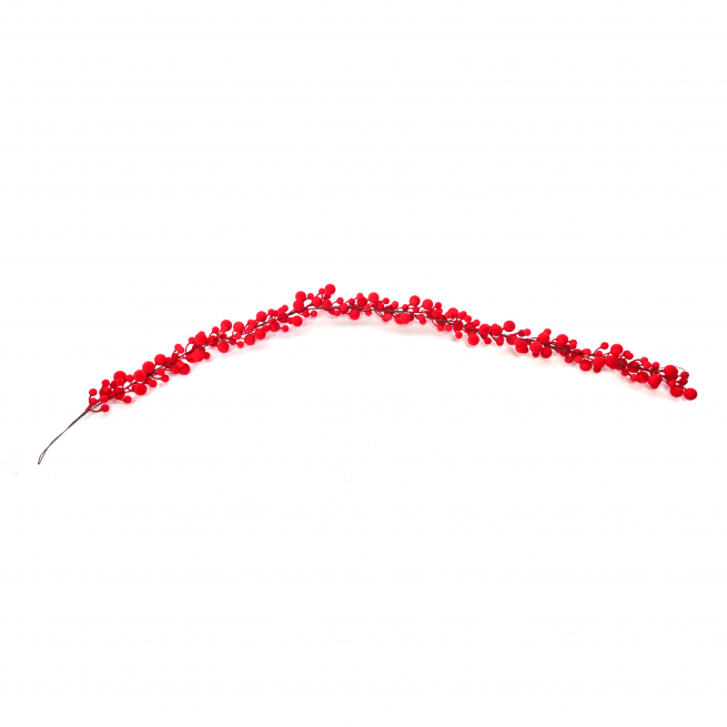 Festone di bacche floccate rosse, lunghezza 175 cm