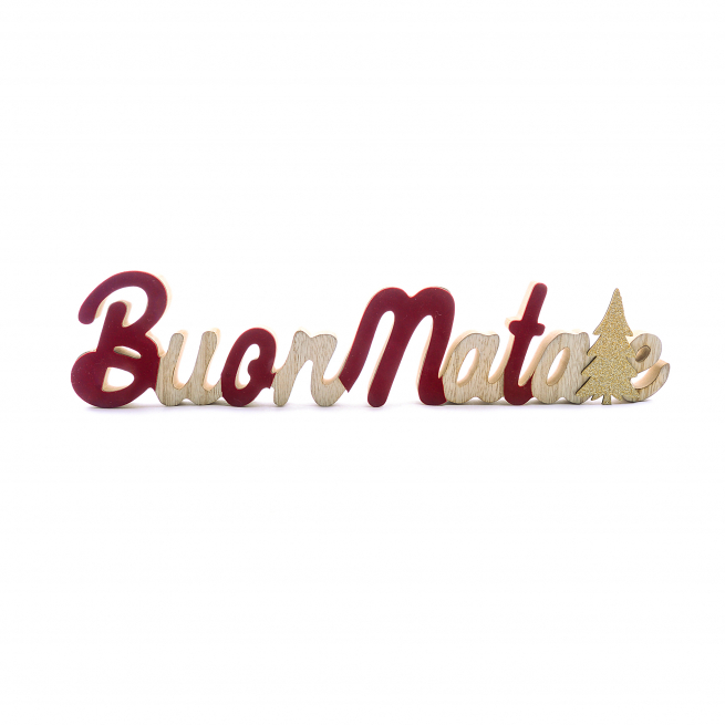 Scritta "Buon Natale" in legno, lunghezza 39.5 cm