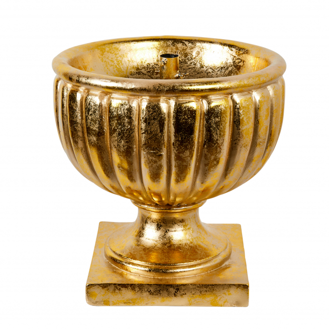 Base per albero in resina a forma di coppa oro, altezza 48 cm