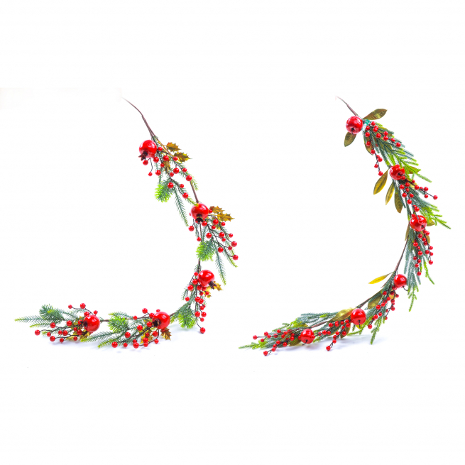 Ghirlanda natalizia con bacche rosse, lunghezza 120 cm, modelli assortiti