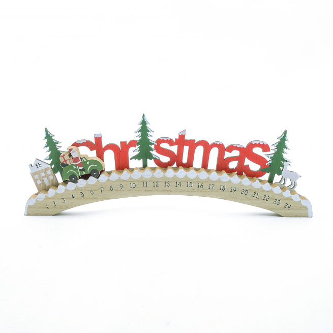 Calendario dell'Avvento in legno scritta Christmas, lunghezza 45 cm