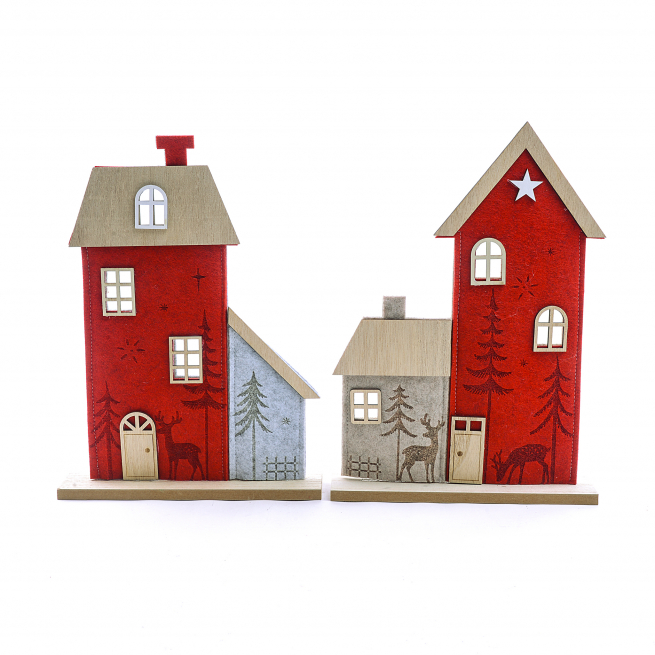 Casa in pannolenci su base in legno, altezza 29.5 cm, modelli assortiti