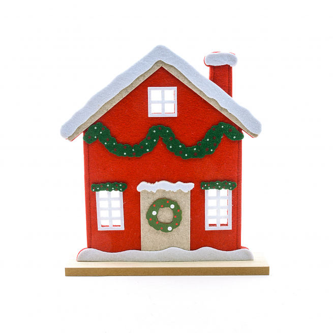 Casa in pannolenci su base in legno, altezza 31 cm, modelli assortiti