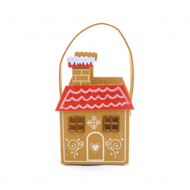 Borsa cesto in pannolenci a forma di casa, 15x22 cm