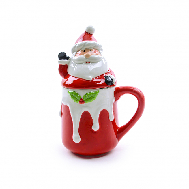 Tazza con coperchio in ceramica Babbo Natale da 400 ml, altezza 19 cm