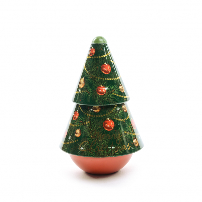 Carosello musicale in latta a forma di albero, altezza 19 cm