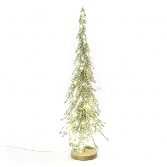 Albero in metallo e plastica oro su base con luci, varie misure