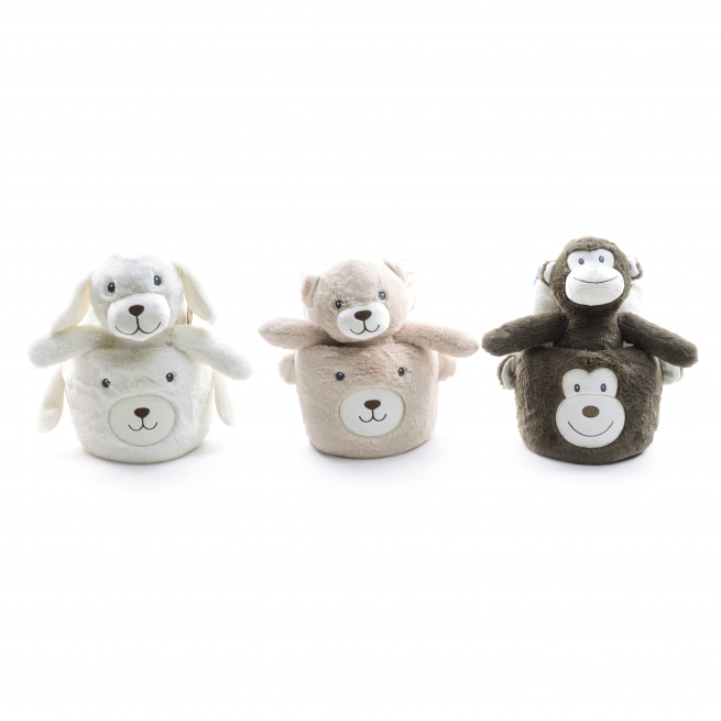 Coperta in tessuto con cestino peluches, 75x90 cm, soggetti assortiti