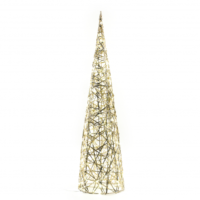 Albero conico in metallo oro con 200 luci, altezza 100 cm