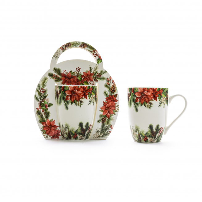 Tazza da da 350 ml in porcellana con stelle di Natale, altezza 11.5 cm, in confezione regalo