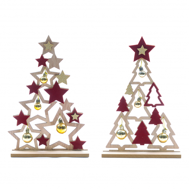 Albero di Natale in legno su base, altezza 30.5 cm, modelli assortiti