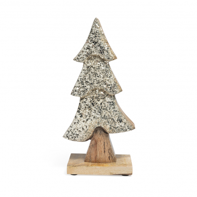 Albero di Natale in legno oro su base, varie misure