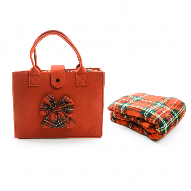 Borsa in tessuto rosso con coperta, 33x25 cm