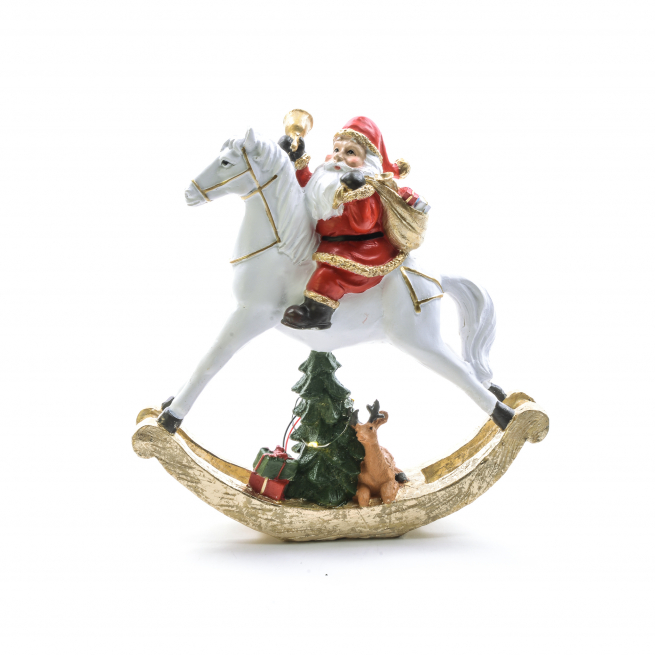Cavallo a dondolo in resina con luci a batteria, altezza 24.5 cm in scatola regalo