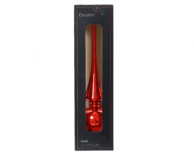 Puntale in vetro rosso, diametro 6 cm, altezza 26 cm