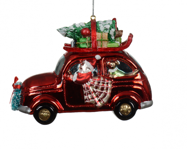 Addobbo automobile natalizia in vetro, lunghezza 12.4 cm