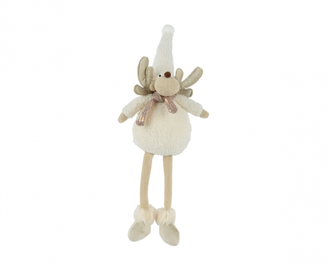 Renna in tessuto bianca con gambe snodate, altezza 46 cm
