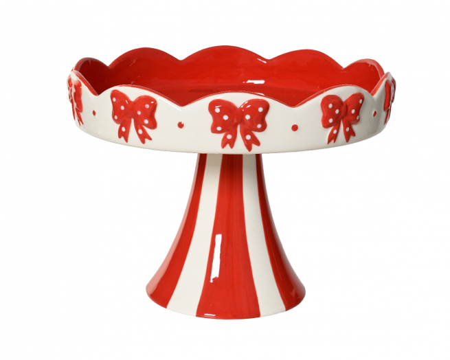 Alzata in dolomite bianca e rossa, altezza 17 cm, diametro 23 cm