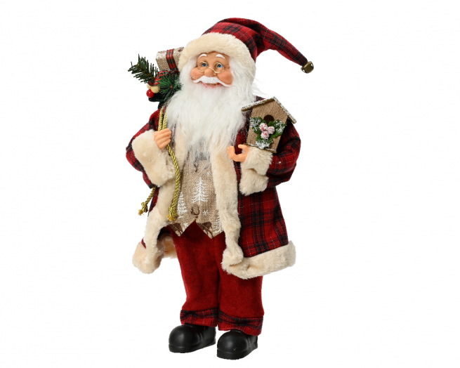 Babbo Natale in tessuto con casetta per gli uccelli, altezza 110 cm