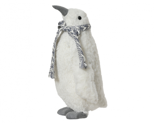 Pinguino in tessuto bianco con glitter, altezza 29 cm