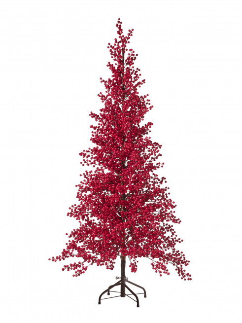 Albero di bacche rosse con base in metallo marrone, altezza 180 cm