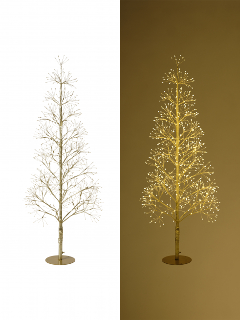 Albero oro su base in metallo con 800 led, altezza 120 cm