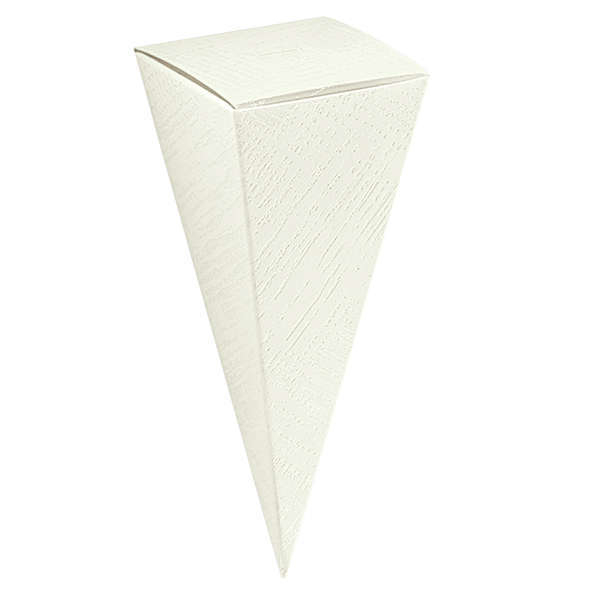 Cono quadrato porta confetti in cartoncino con texture bianca, 45x115mm, confezione da 10 pezzi