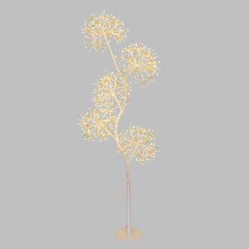 Albero con sfere "Riccio" rami bianchi luce calda con flashled, uso interno ed esterno, altezza 120 centimetri, filo alimentazione trasparente 5 metri