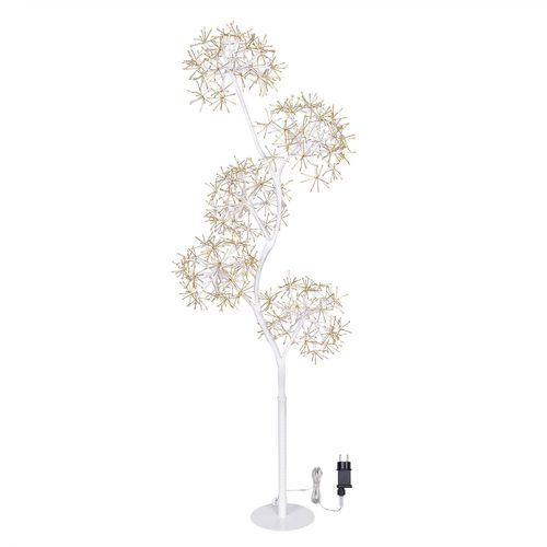 Albero con sfere "Riccio" rami bianchi luce calda con flashled, uso interno ed esterno, altezza 120 centimetri, filo alimentazione trasparente 5 metri