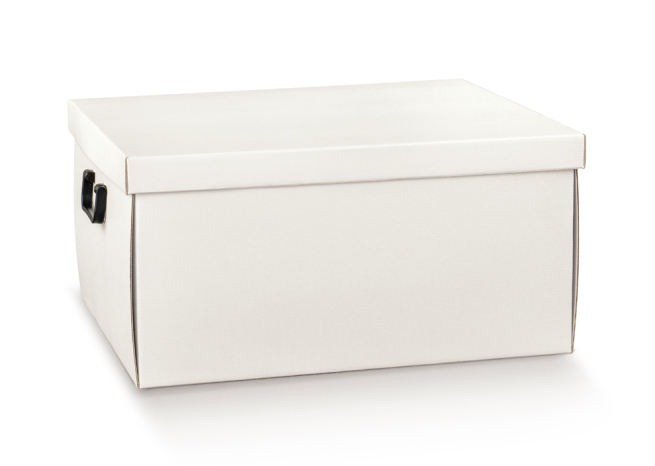 Scatola "Tutto a Posto" in cartone bianco effetto tessuto, vari formati