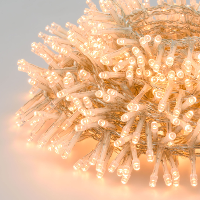 Filo lineare (cluster) 720 led, luce calda, filo trasparente, uso interno ed esterno, lunghezza 14.9 metri