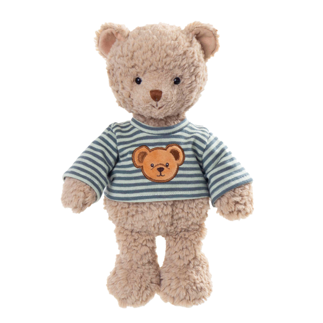 Orso "Colin" grigio con maglioncino a righe bianco, altezza 25 cm