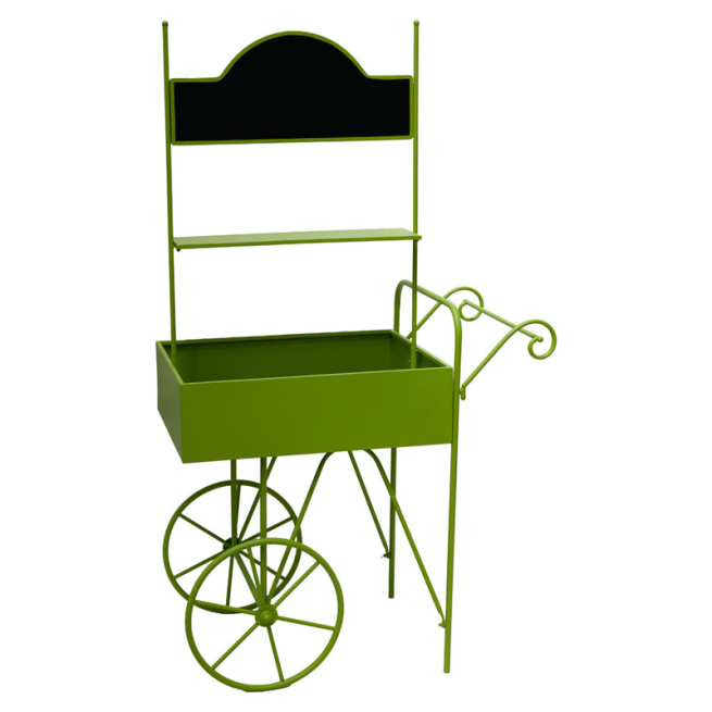 Carretto in metallo verde con 2 ruote, altezza 163 cm