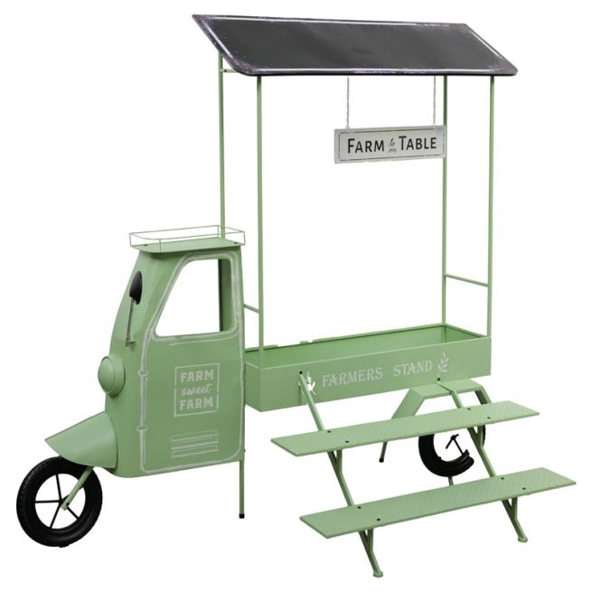 Fioriera in metallo verde a forma di "Ape", lunghezza 187 cm