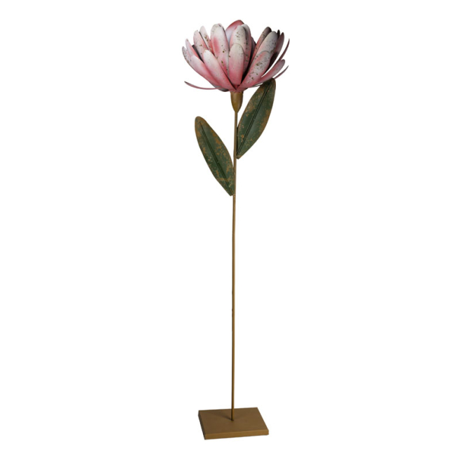 Fiore in metallo rosa su base, altezza 123 cm