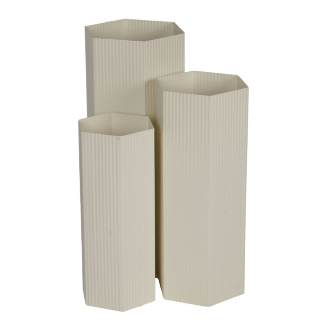 Vaso esagonale alto in metallo avorio, varie misure