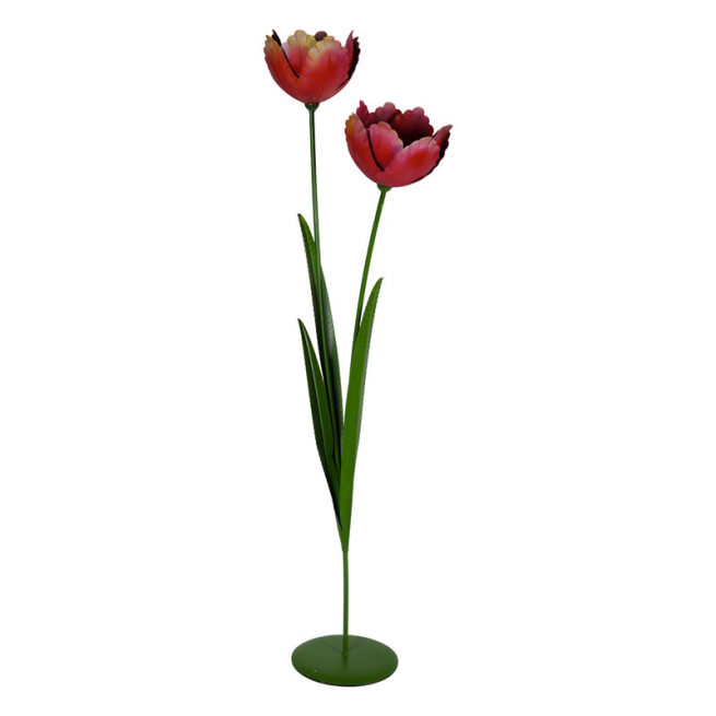 Fiori in metallo rossi su base, altezza 108 cm