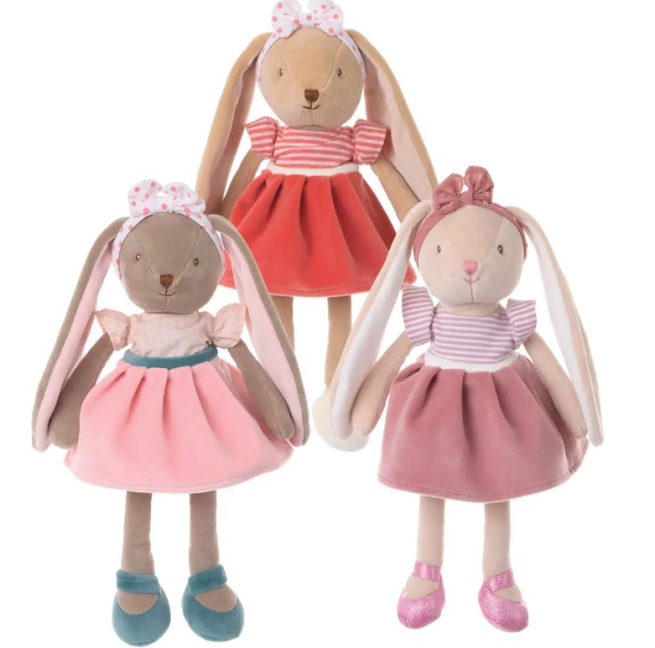 Coniglietta "Bunny Sisters" con vestito e fascia, altezza 30 cm